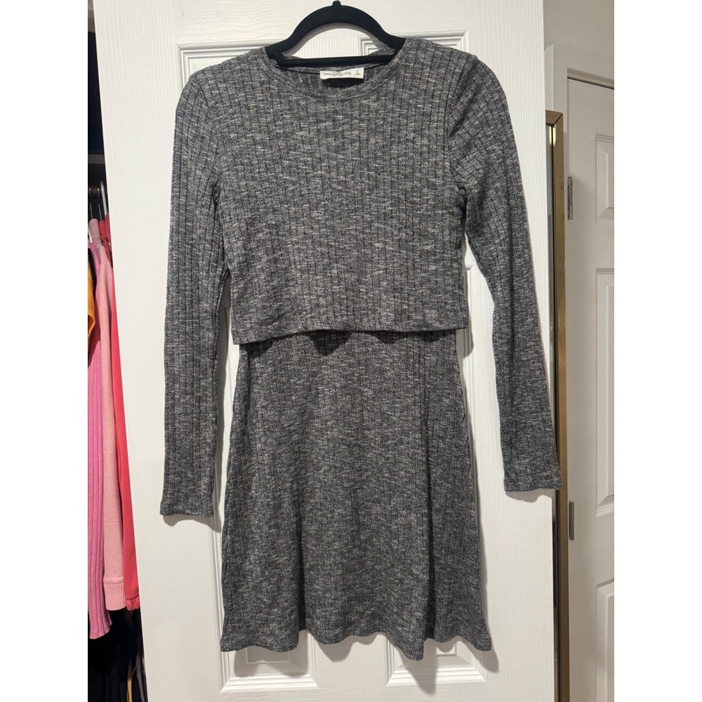 Abercrombie‎ & Fitch Grey Ribbed Knit Layered Long Sleeve Mini Dress Small